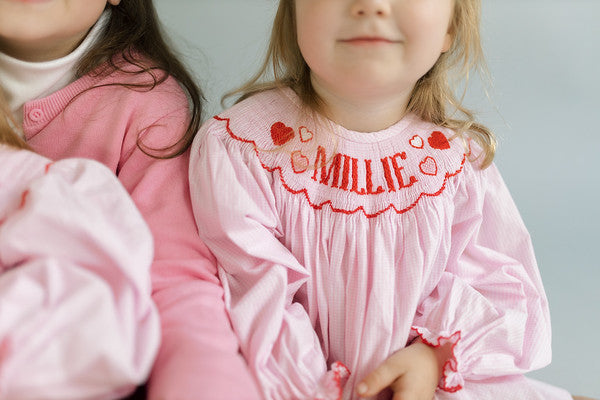 Pink gingham and hearts custom smock set