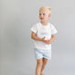 Small blue gingham custom boy short set