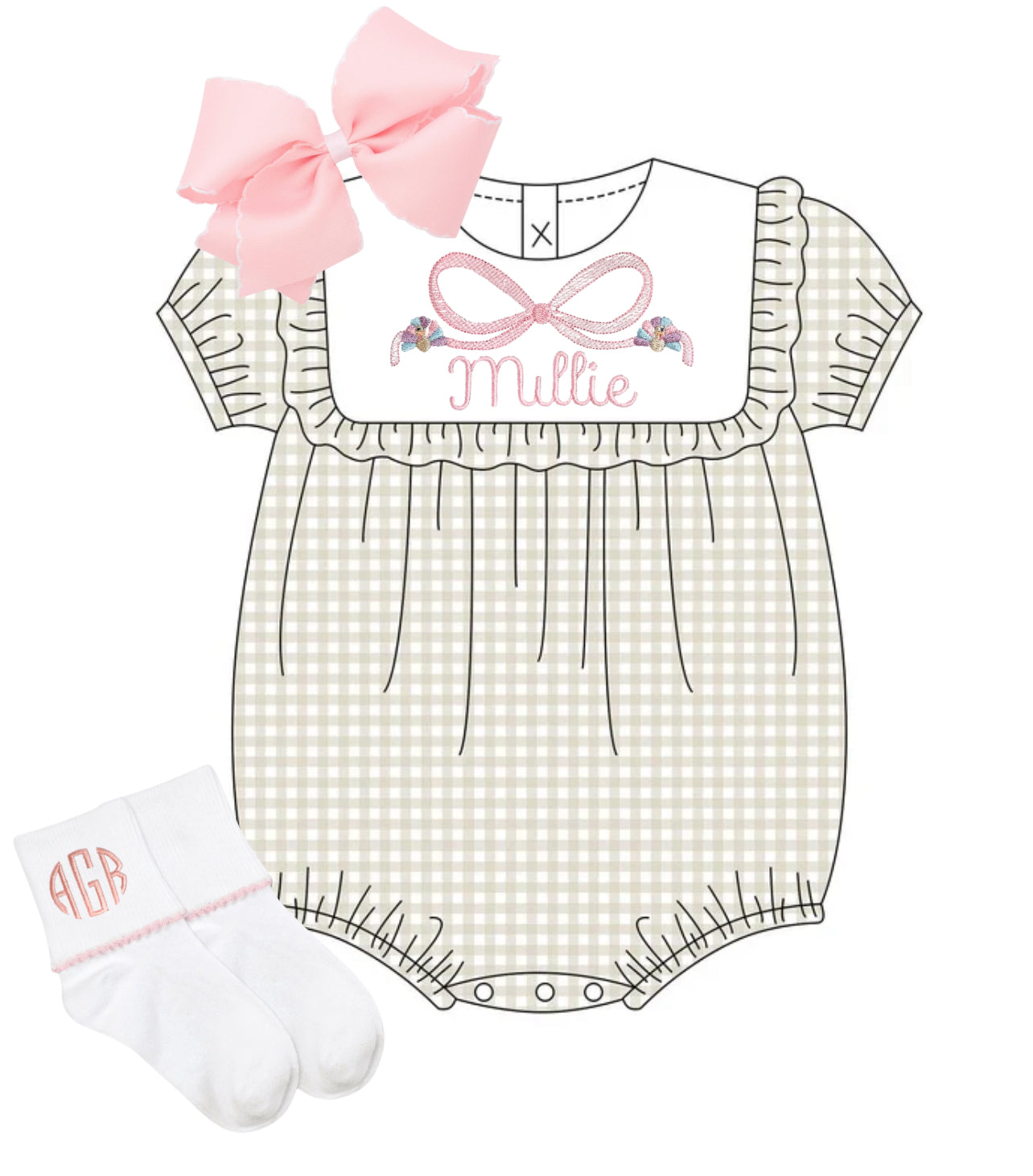 Tan gingham bubble monogrammed