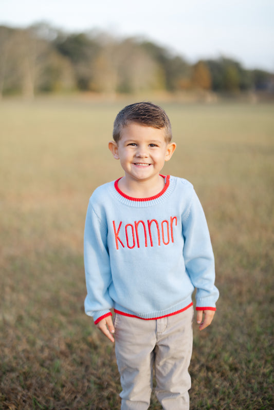 Blue and red sweater