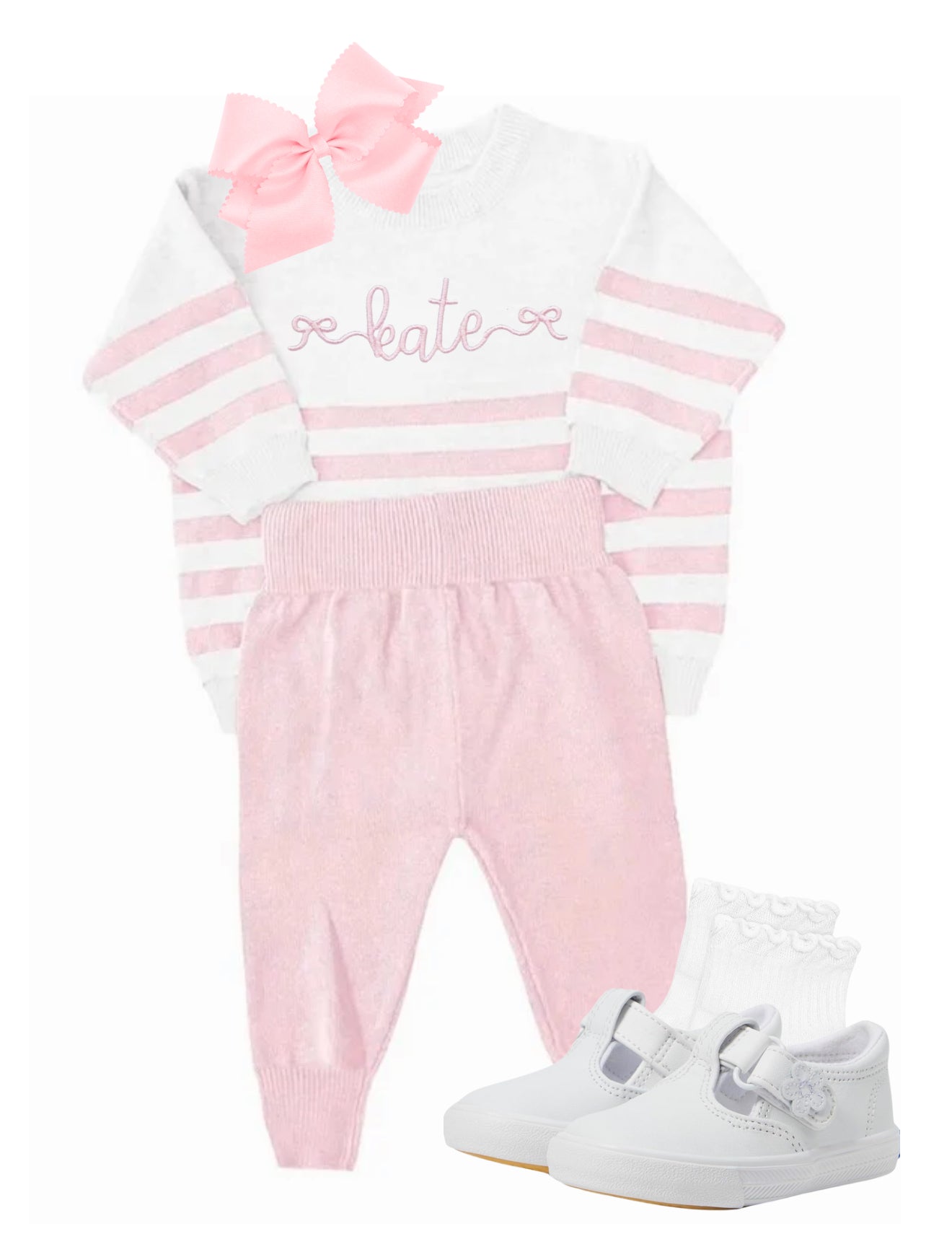 Pink and white organic cotton knit set