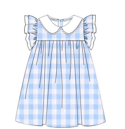 Girls light blue large gingham dress