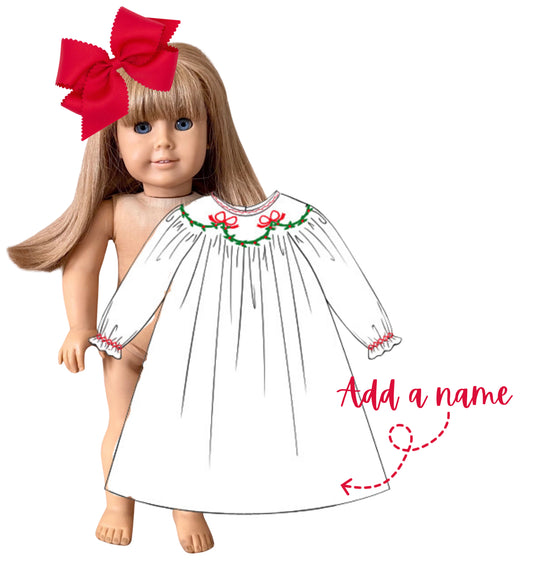 Doll smocked Christmas dress