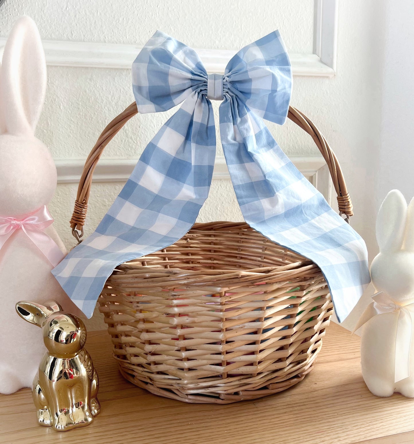 Blue gingham Easter basket bow