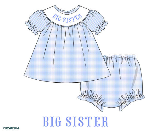 Small blue gingham custom smock diaper set