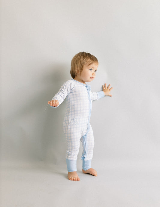 Blue gingham 1 piece bamboo PJ