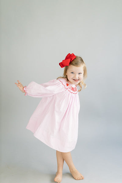 Pink gingham and hearts custom smock dress