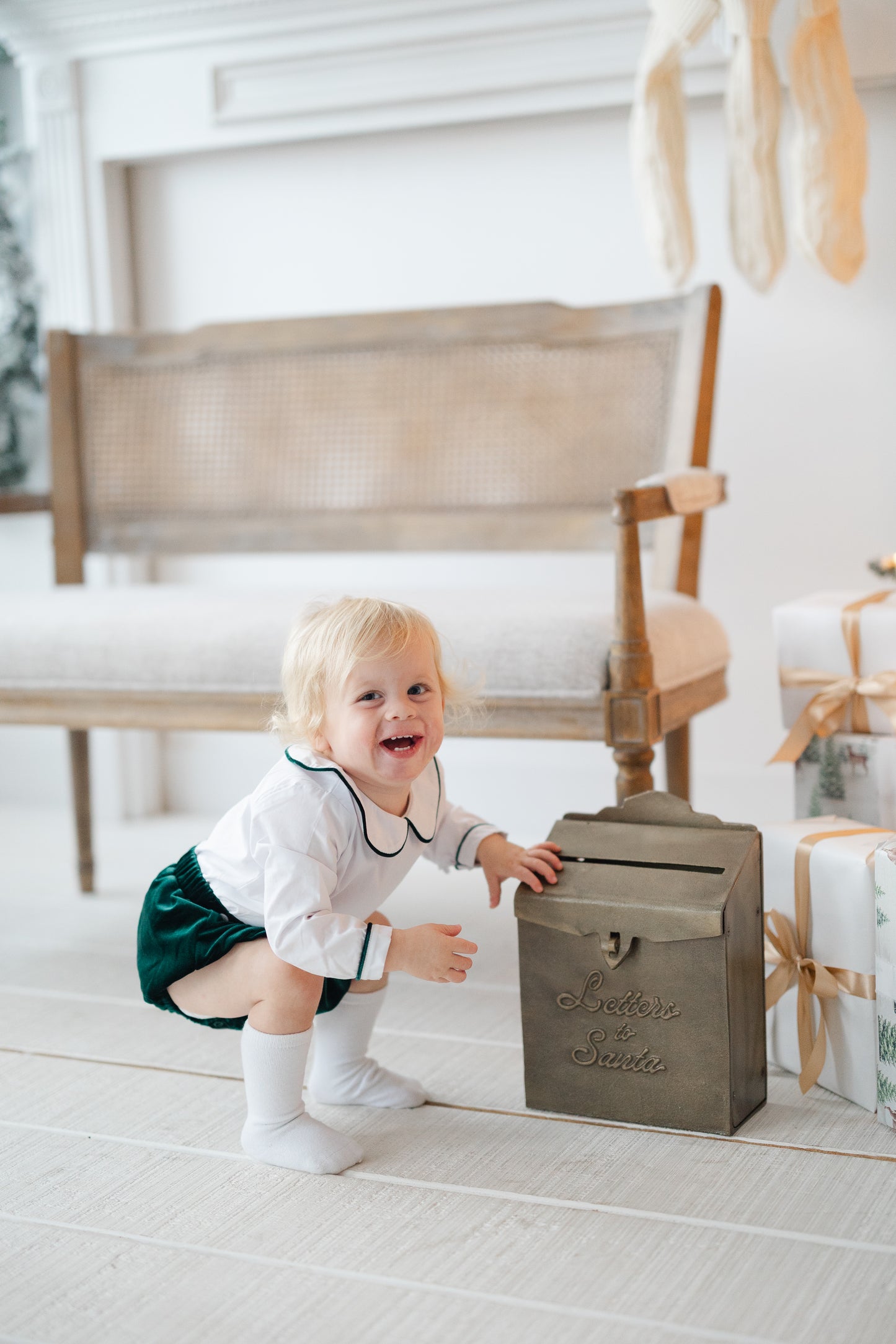 Green velvet boys monogram bubble