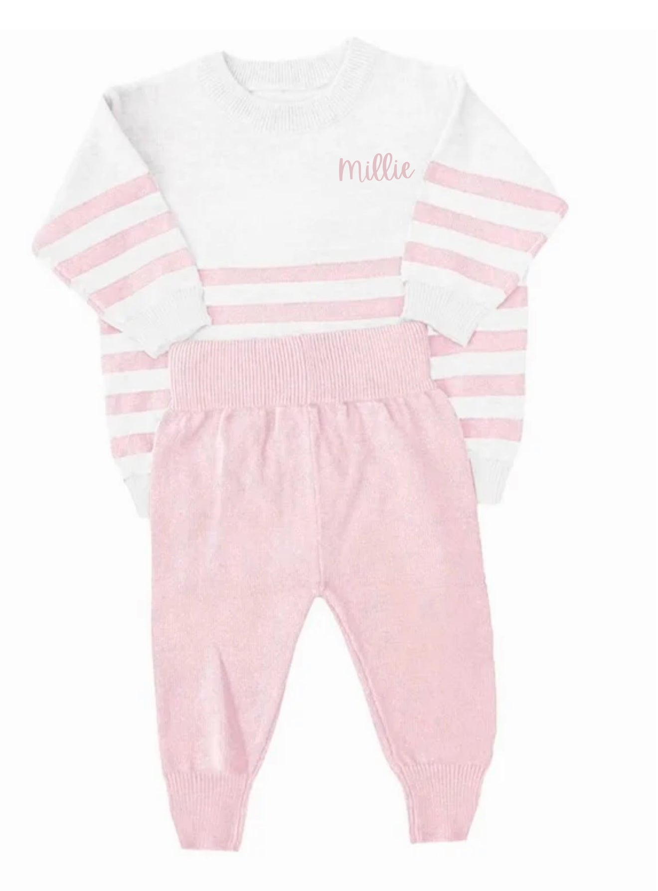 Pink and white organic cotton knit set