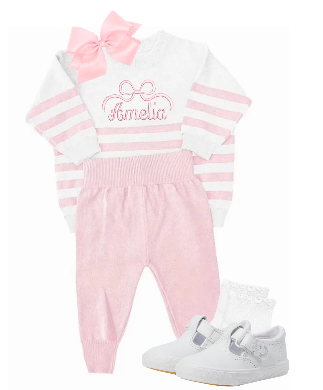 Pink and white organic cotton knit set