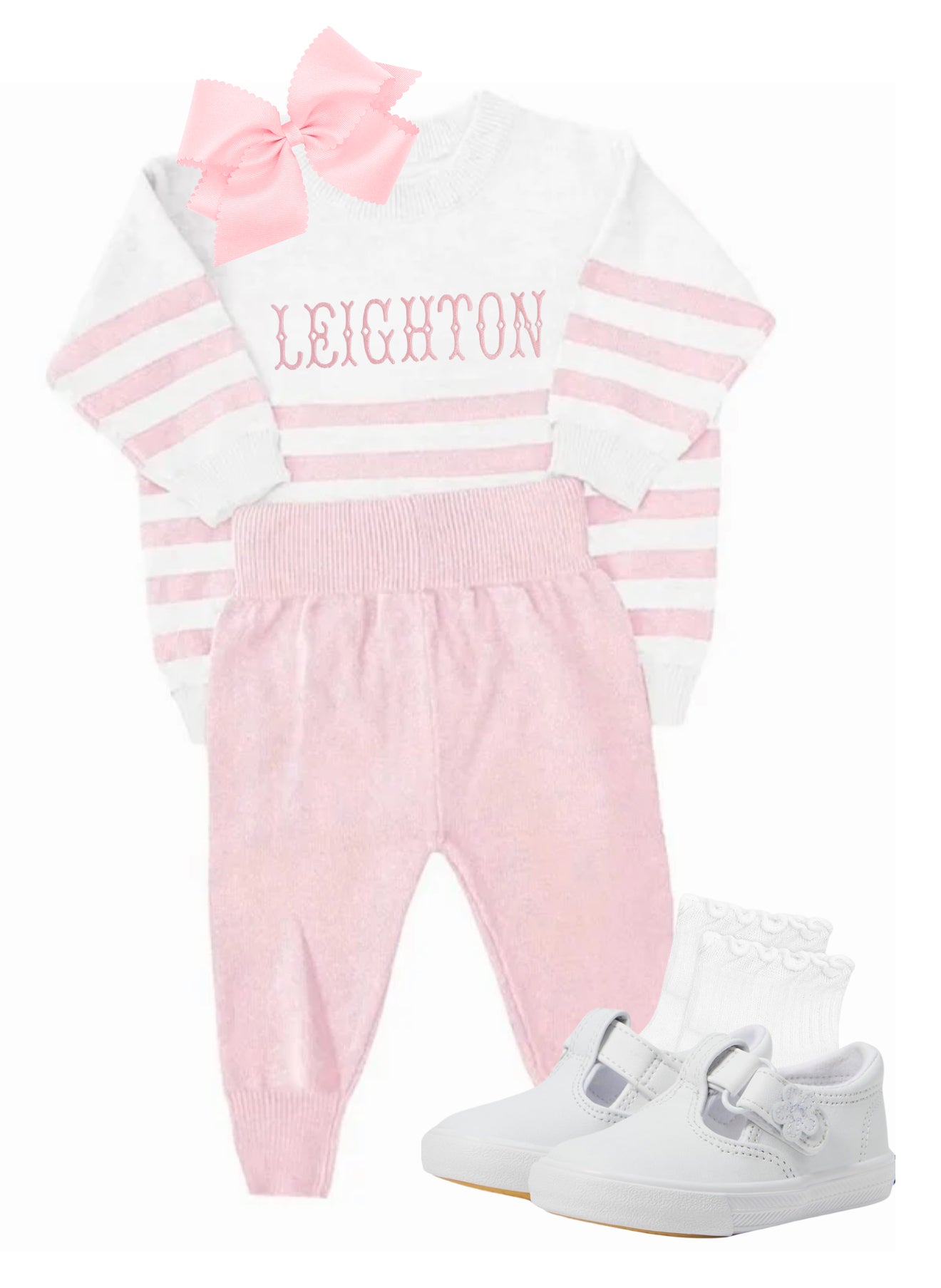 Pink and white organic cotton knit set
