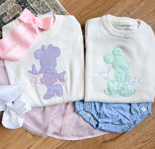 Minnie and Mickey custom appliqué sweaters