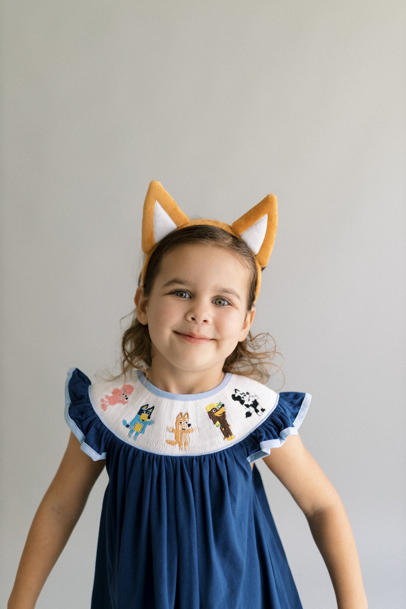 Blue dog and friends smocked dress