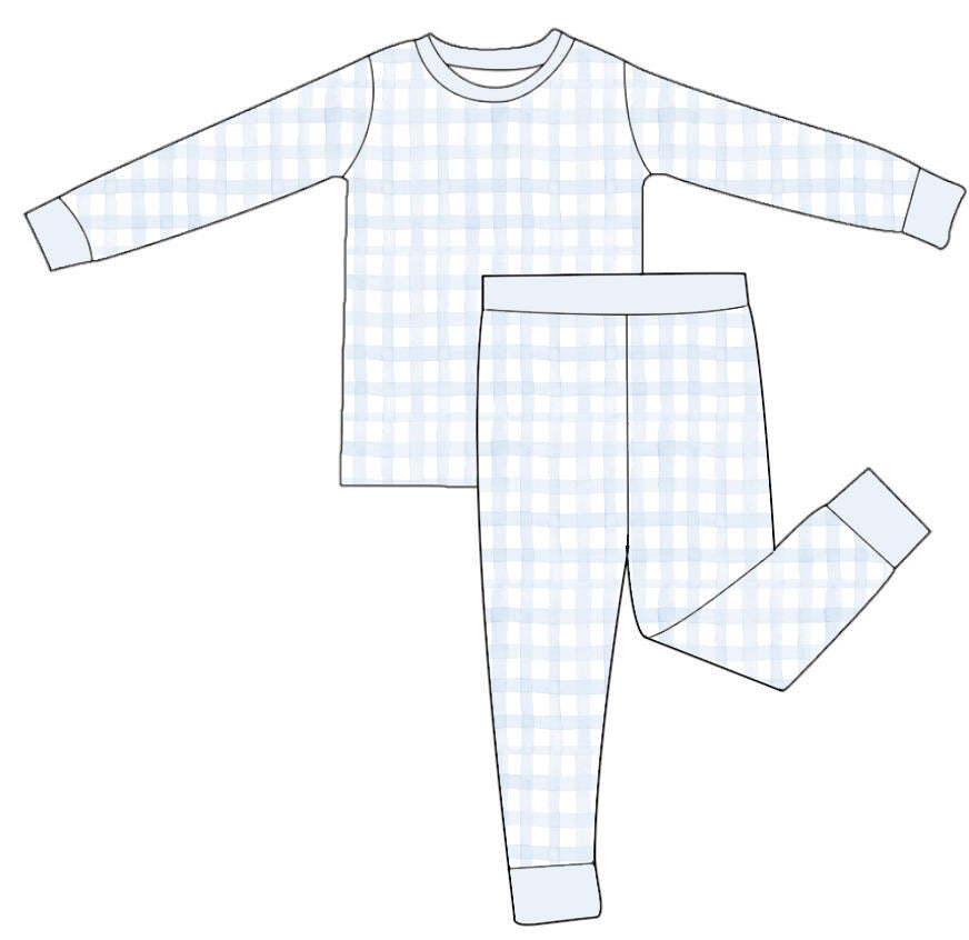 Blue gingham 2 piece bamboo PJ