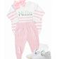 Pink and white organic cotton knit set