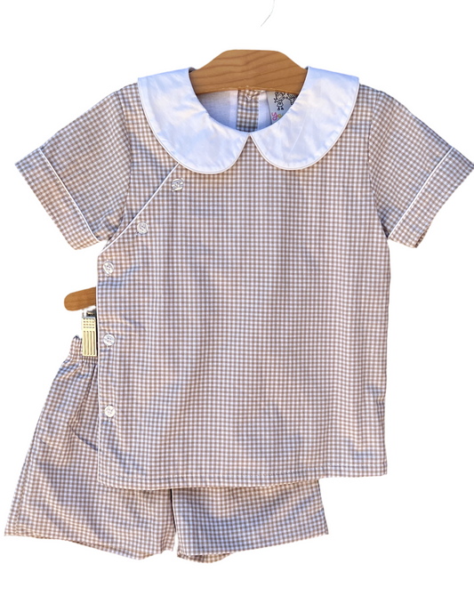 Boys tan gingham short set