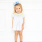 Blue and yellow flowers smocked diaper set