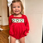 Red hand smocked wreath bubble