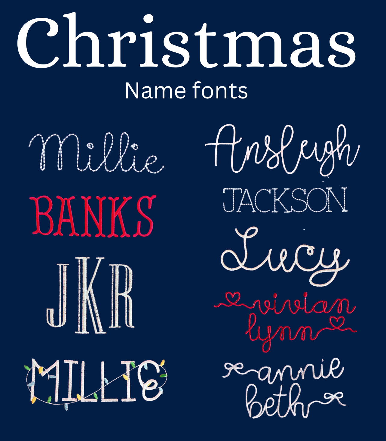 Christmas name fonts embroidery fee