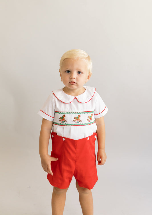 Boys christmas rocking horse smock