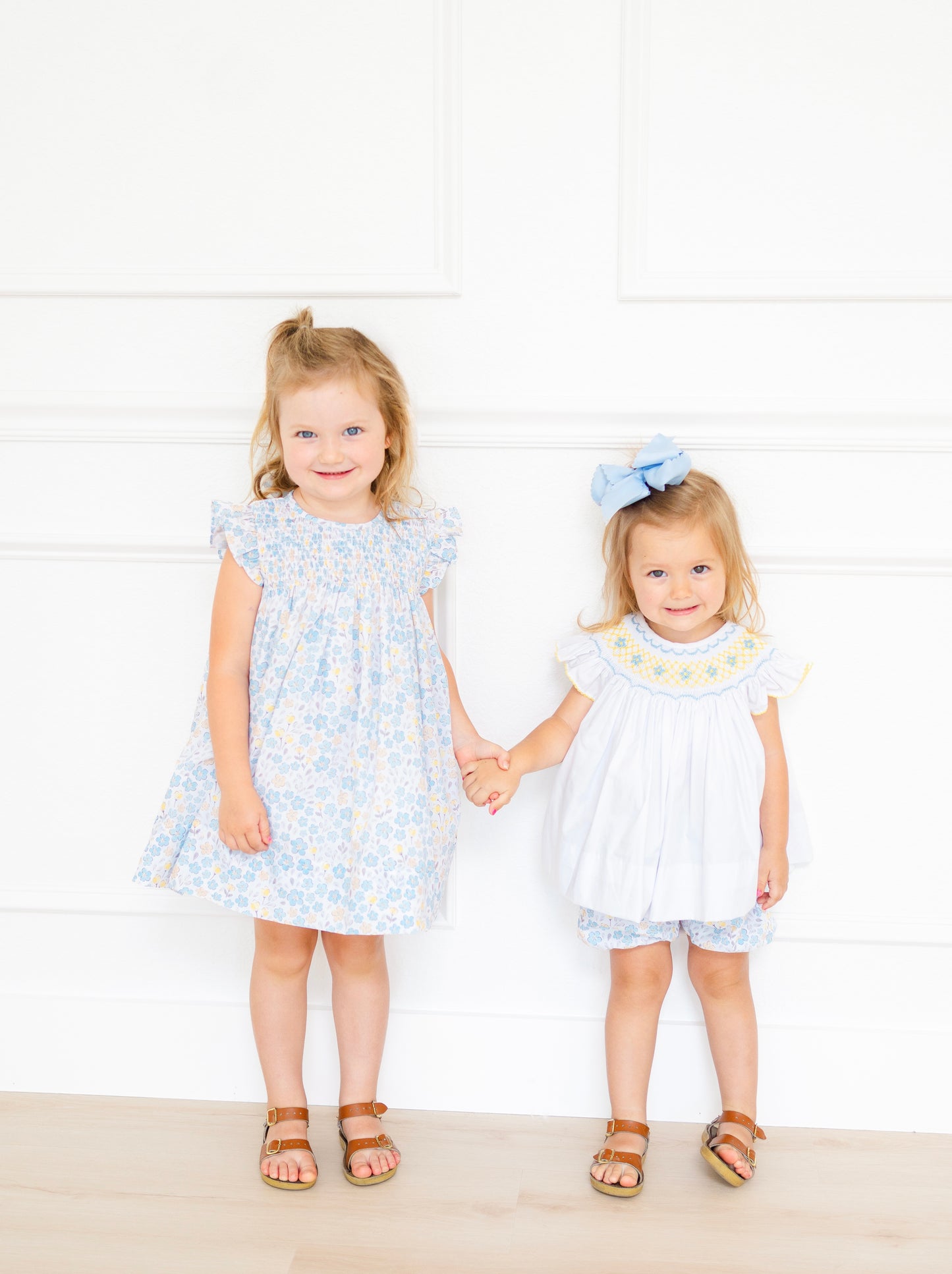 Blue and yellow flowers smocked diaper set