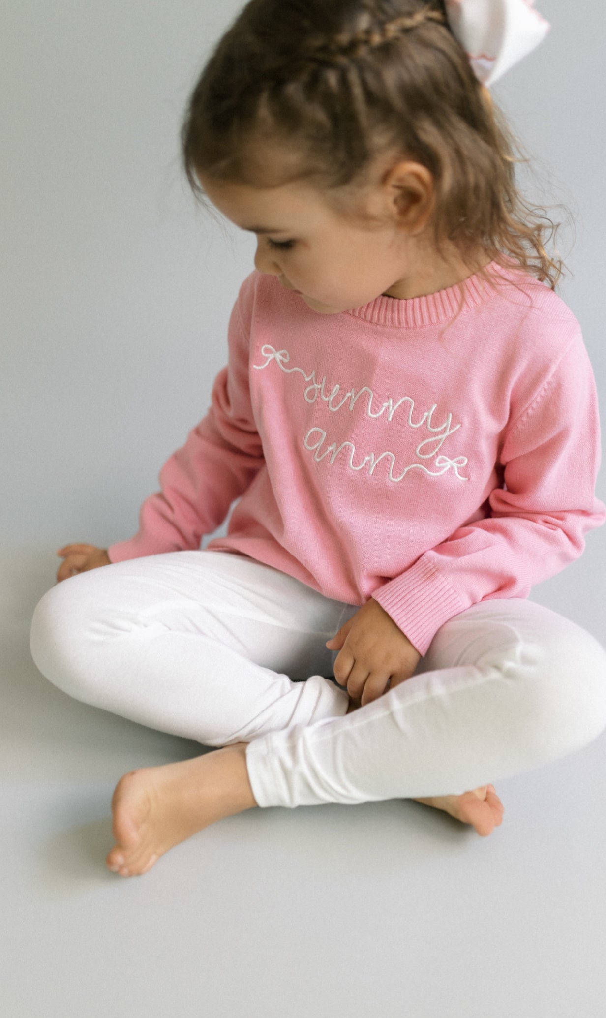 Girls personalized name sweater with bows