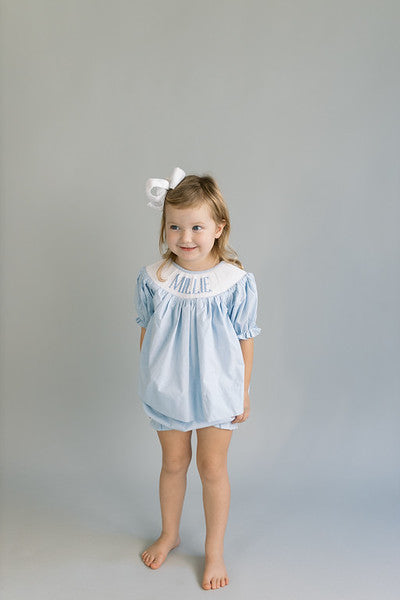 Small blue gingham custom smock diaper set