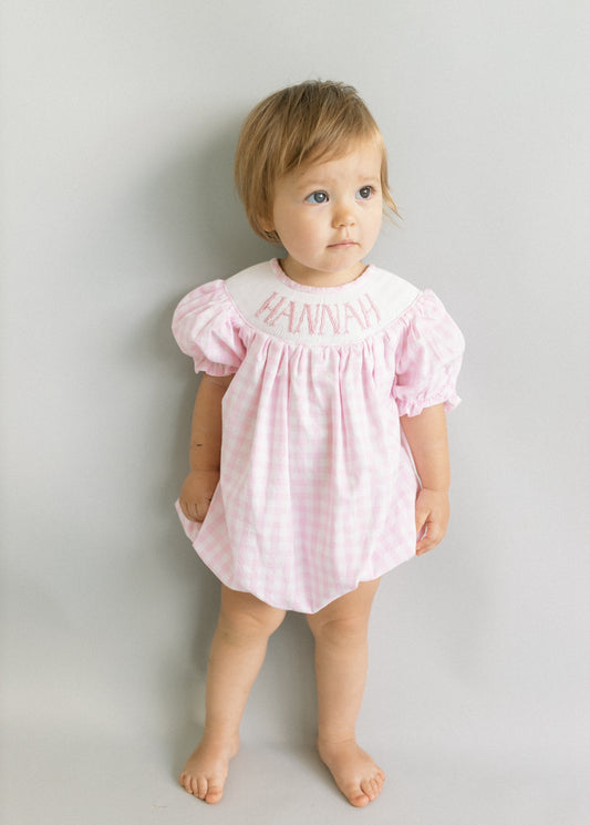 Pink gingham Personalized name smock bubble