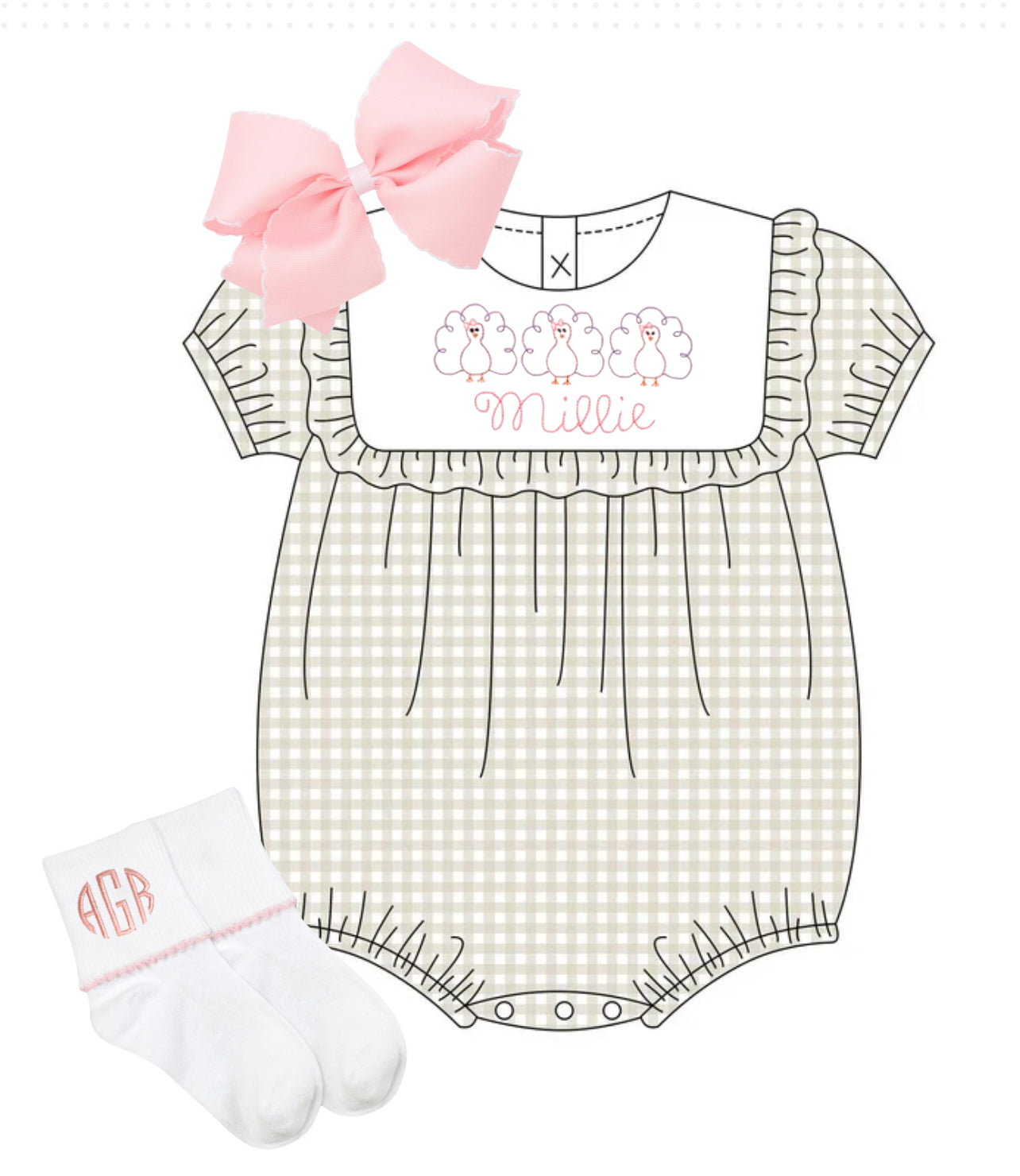 Tan gingham bubble monogrammed