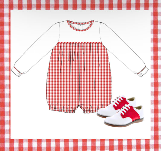 Boys red gingham bubble