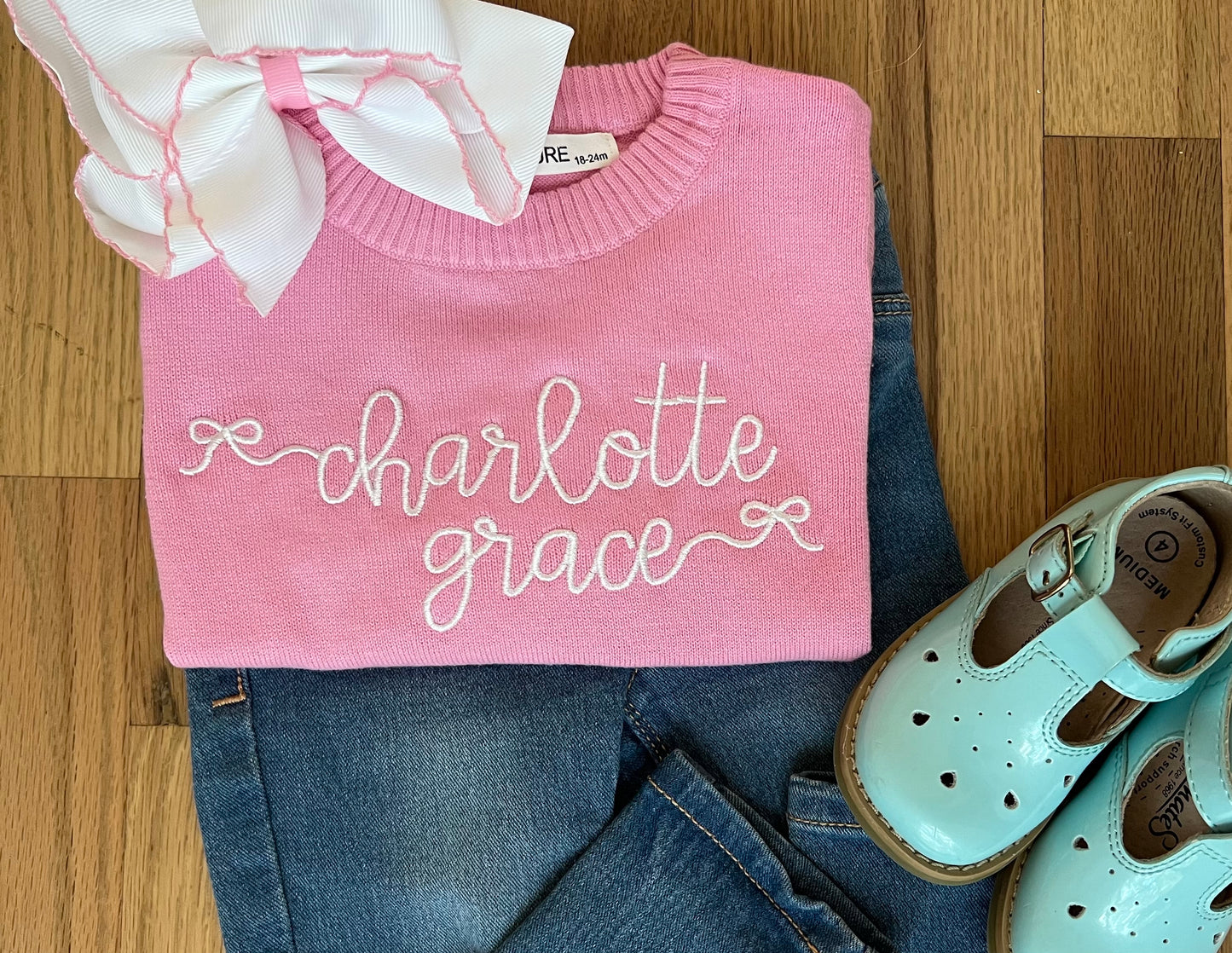 Girls personalized name sweater with bows