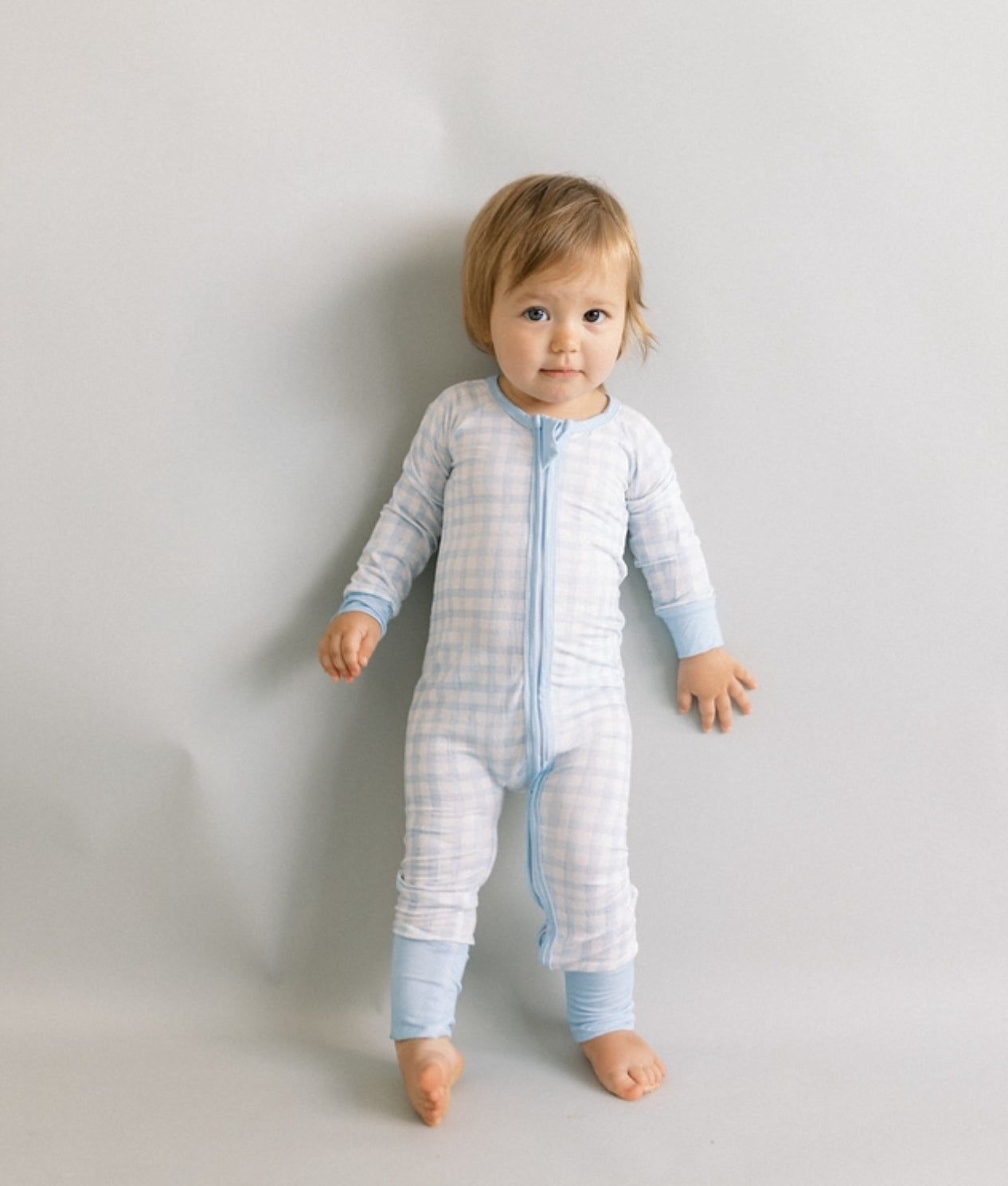 Blue gingham 1 piece bamboo PJ