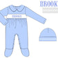 Pima cotton hand smocked footie matching hat