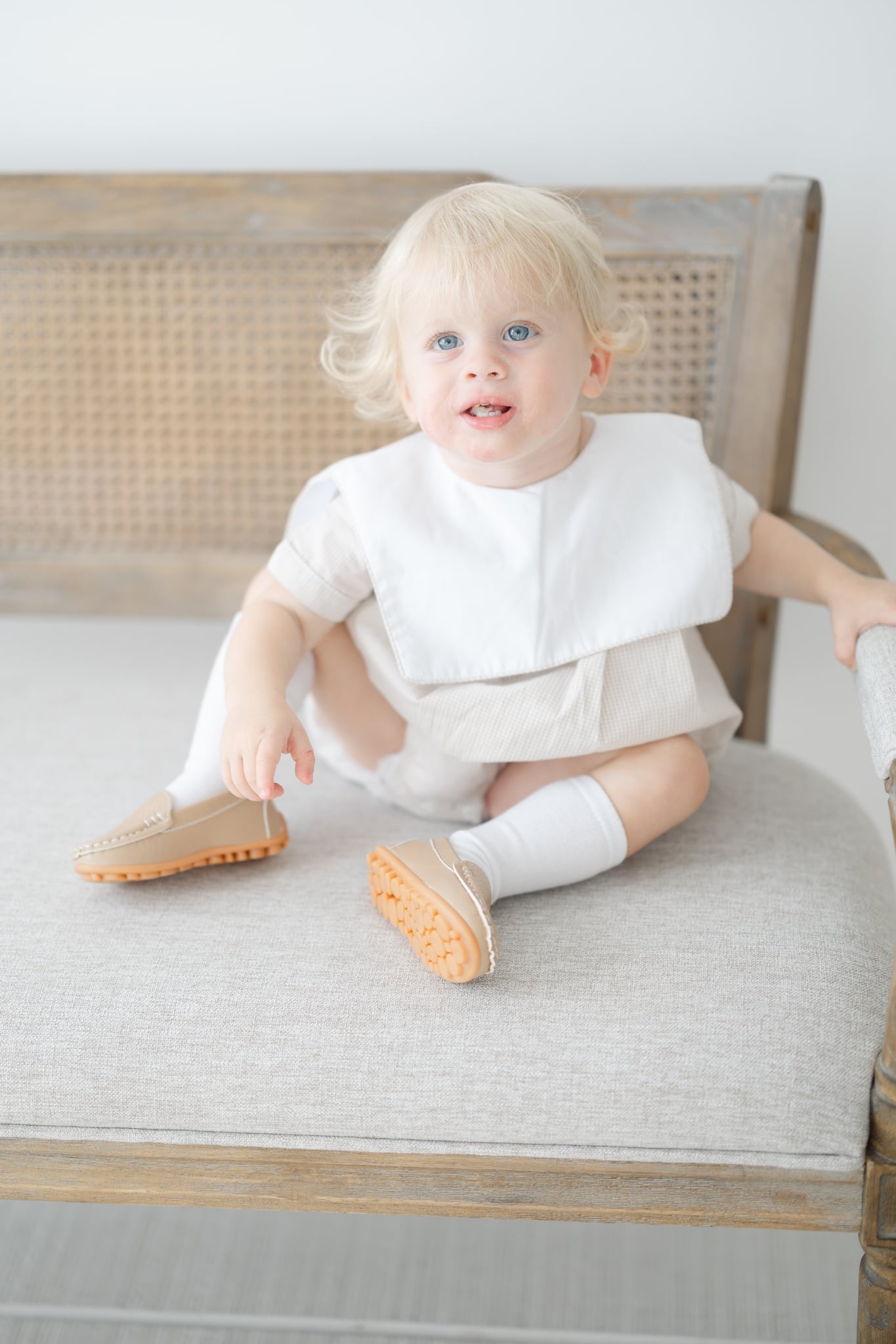 Boys tan gingham bubble