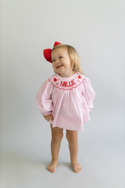 Pink gingham and hearts custom smock set