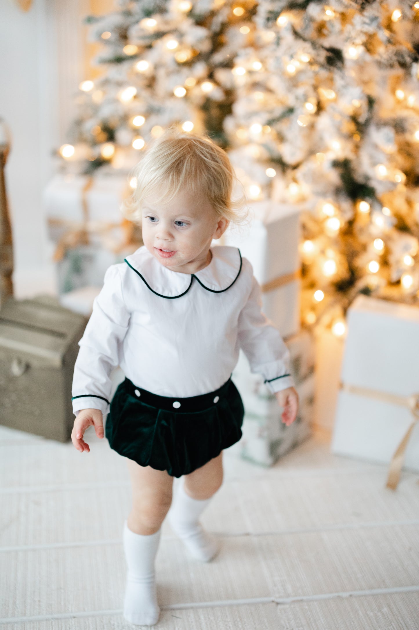 Green velvet boys monogram bubble