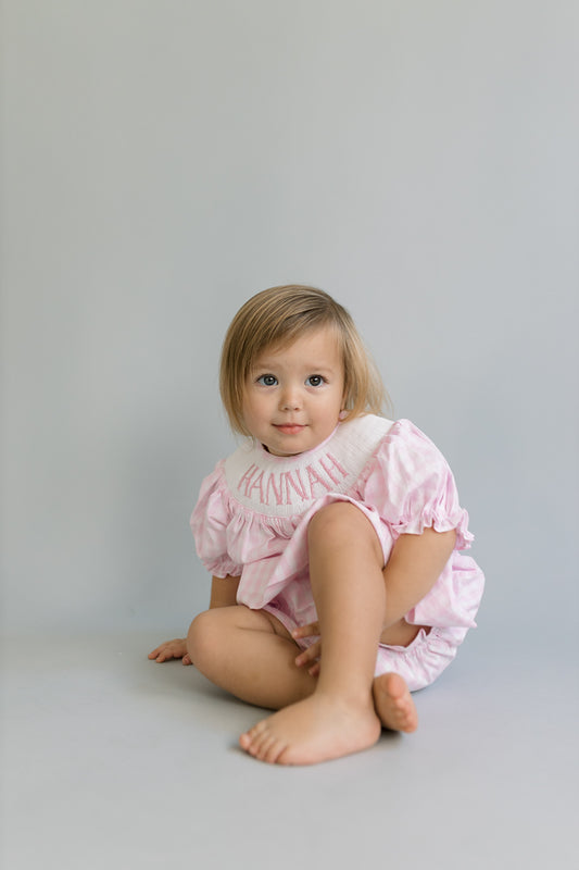 Pink gingham custom smock diaper set