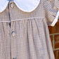 Tan gingham dress monogrammed collar