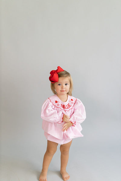 Pink gingham and hearts custom smock set