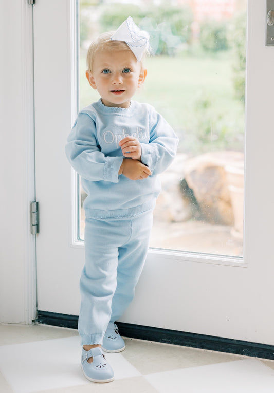 Blue SCALLOP organic cotton knit set