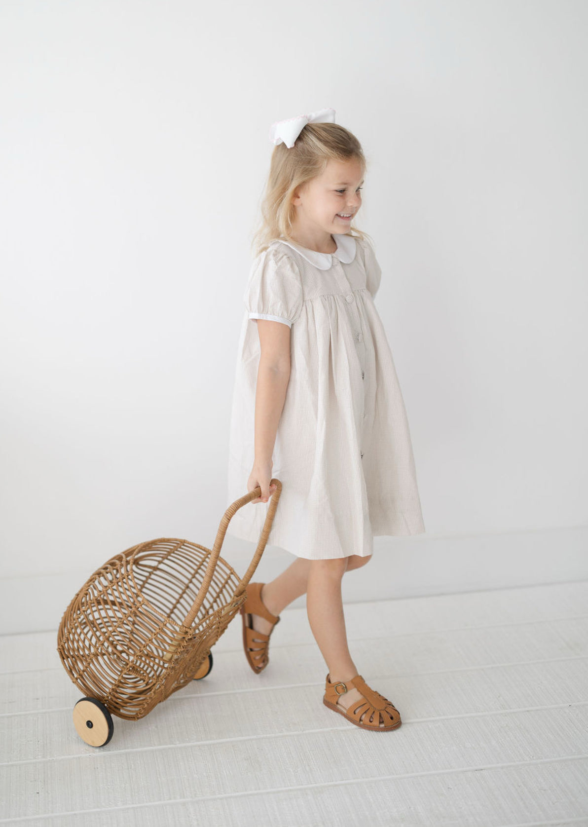 Girls tan gingham dress