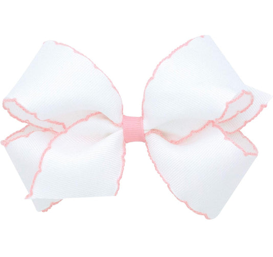 White 6” bow with pink moonstitch