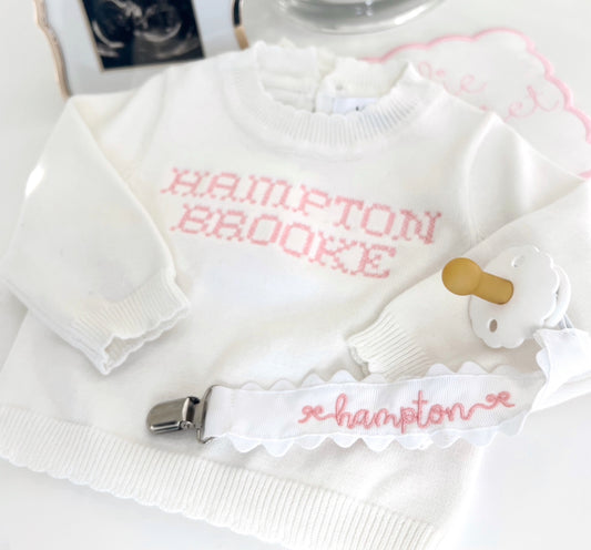 White SCALLOP organic cotton knit set