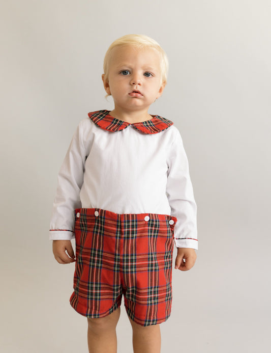 Boy monogram plaid set