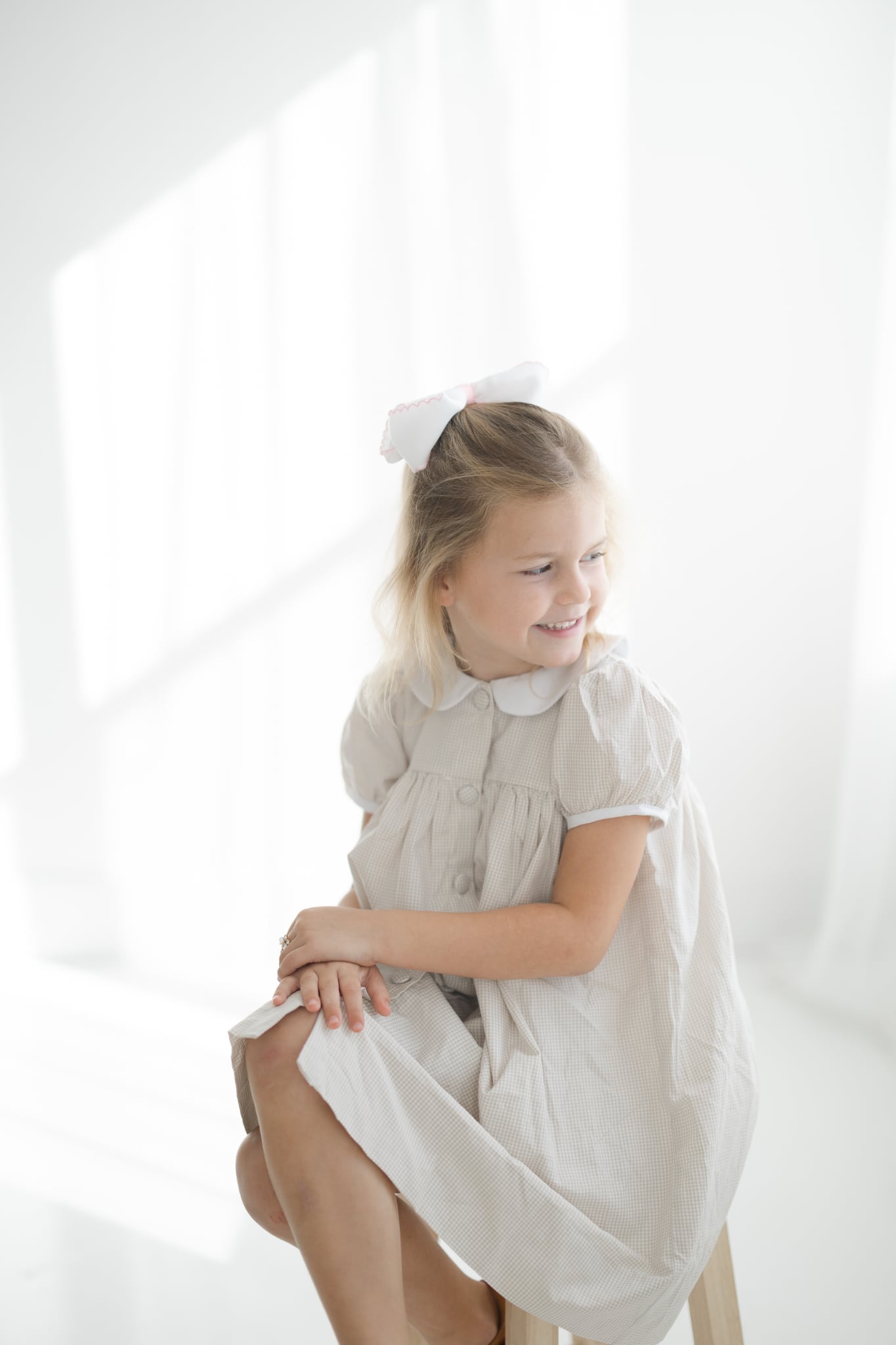 Girls tan gingham dress