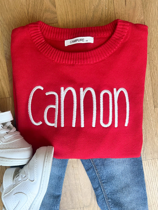 Boys monogramed red sweater