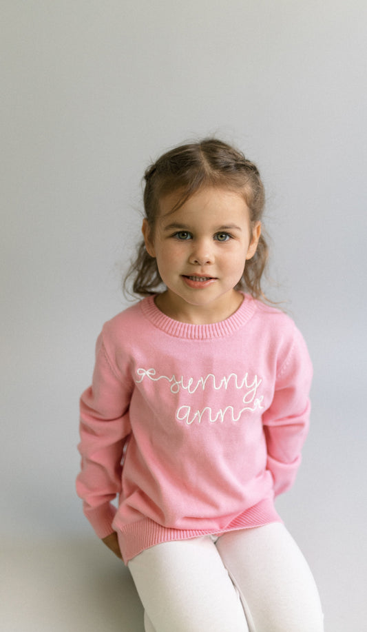 Girls personalized name sweater with bows