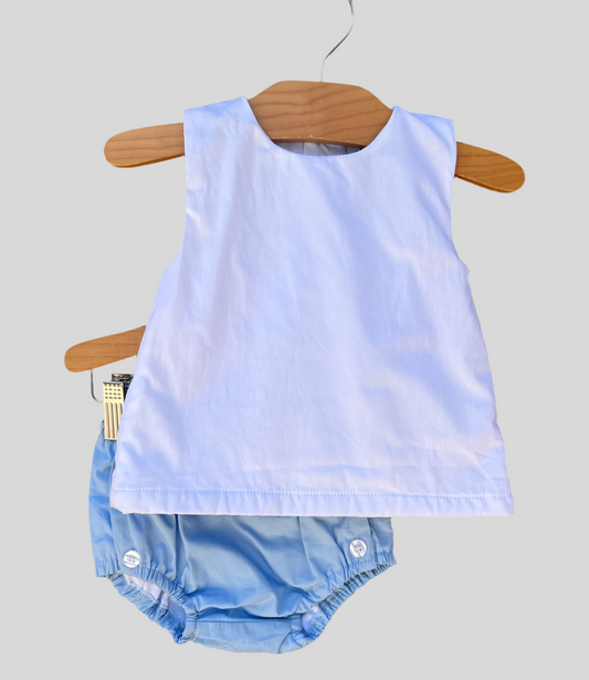 Blue and white diaper set